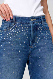 jean femenino oscuro con estrellas 