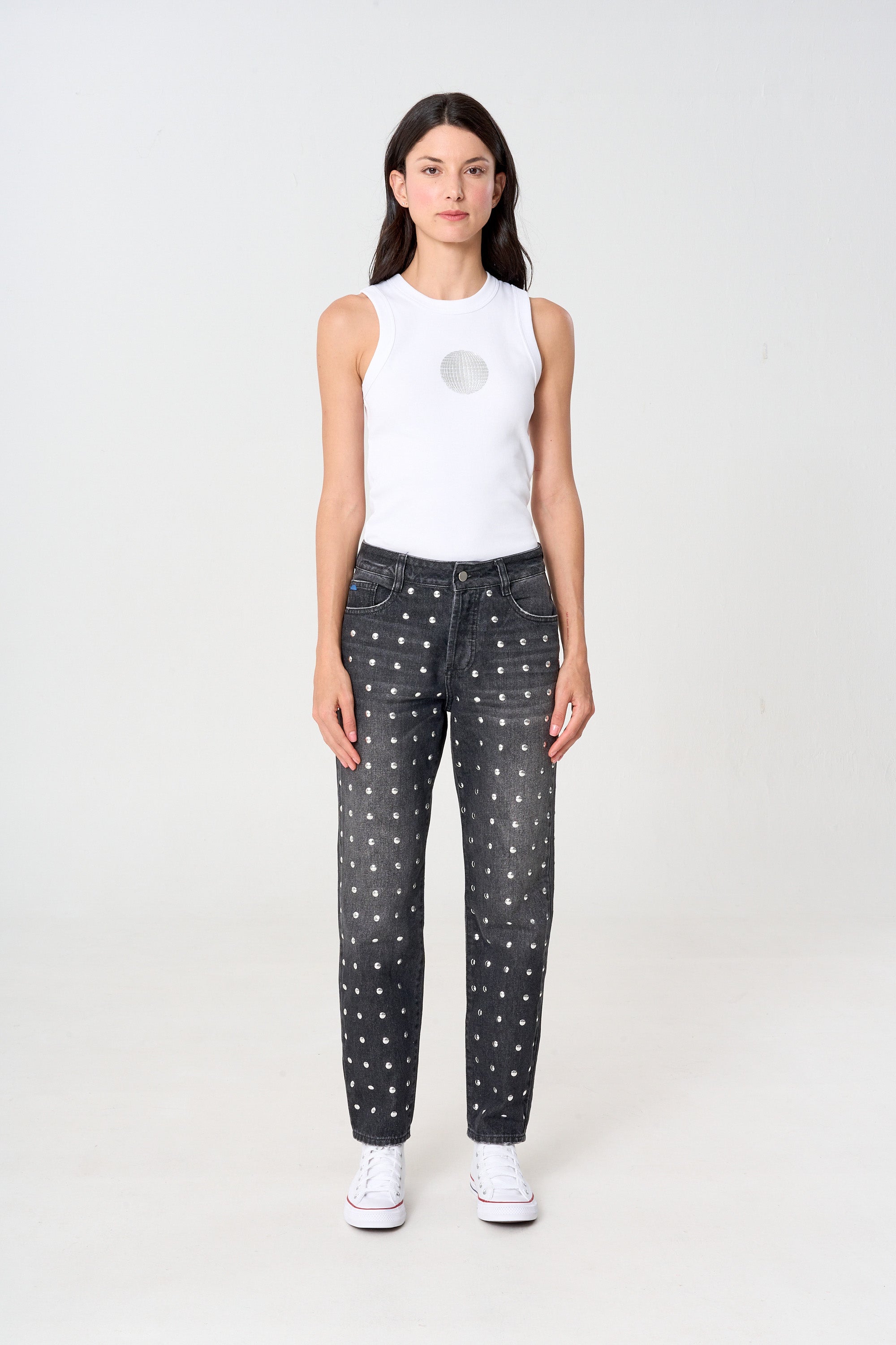 jean, negro, taches, mujer 