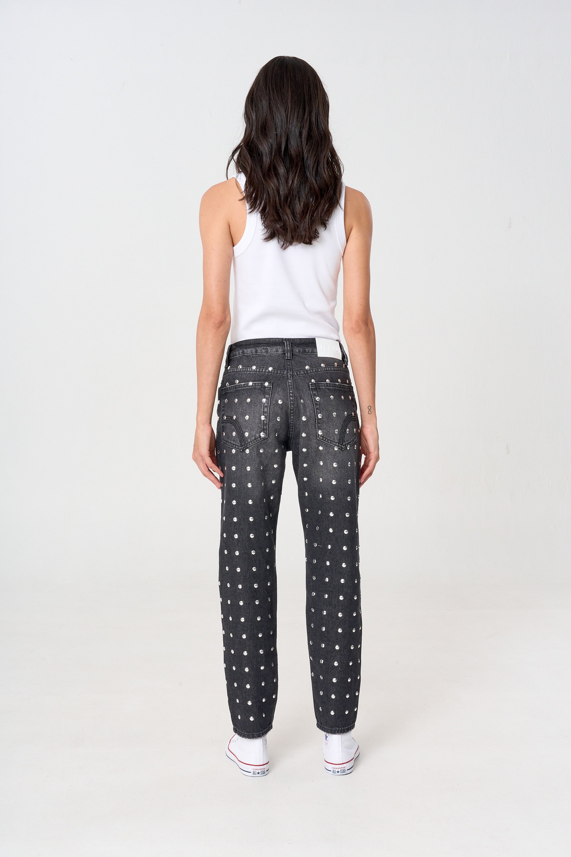 jean, negro, taches, mujer 