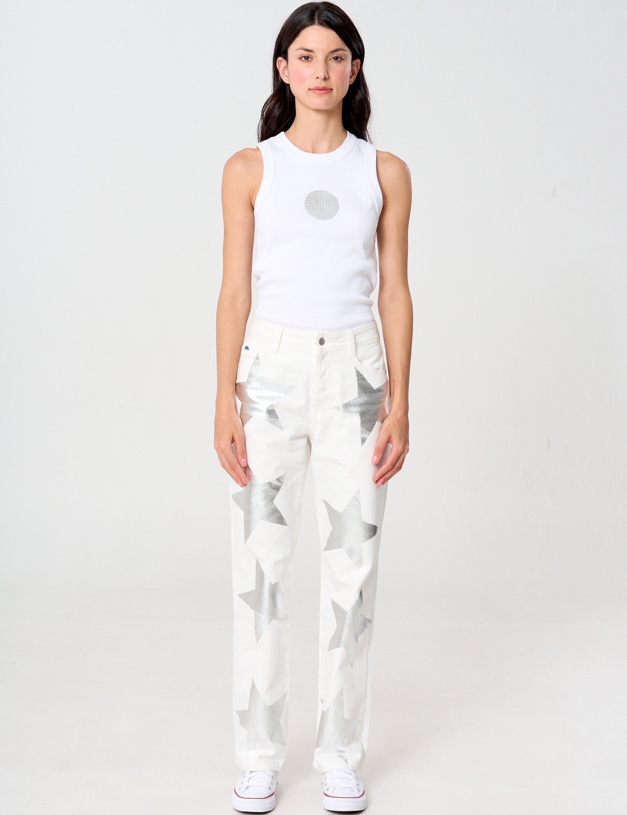 jean femenino estrellas plateadas 