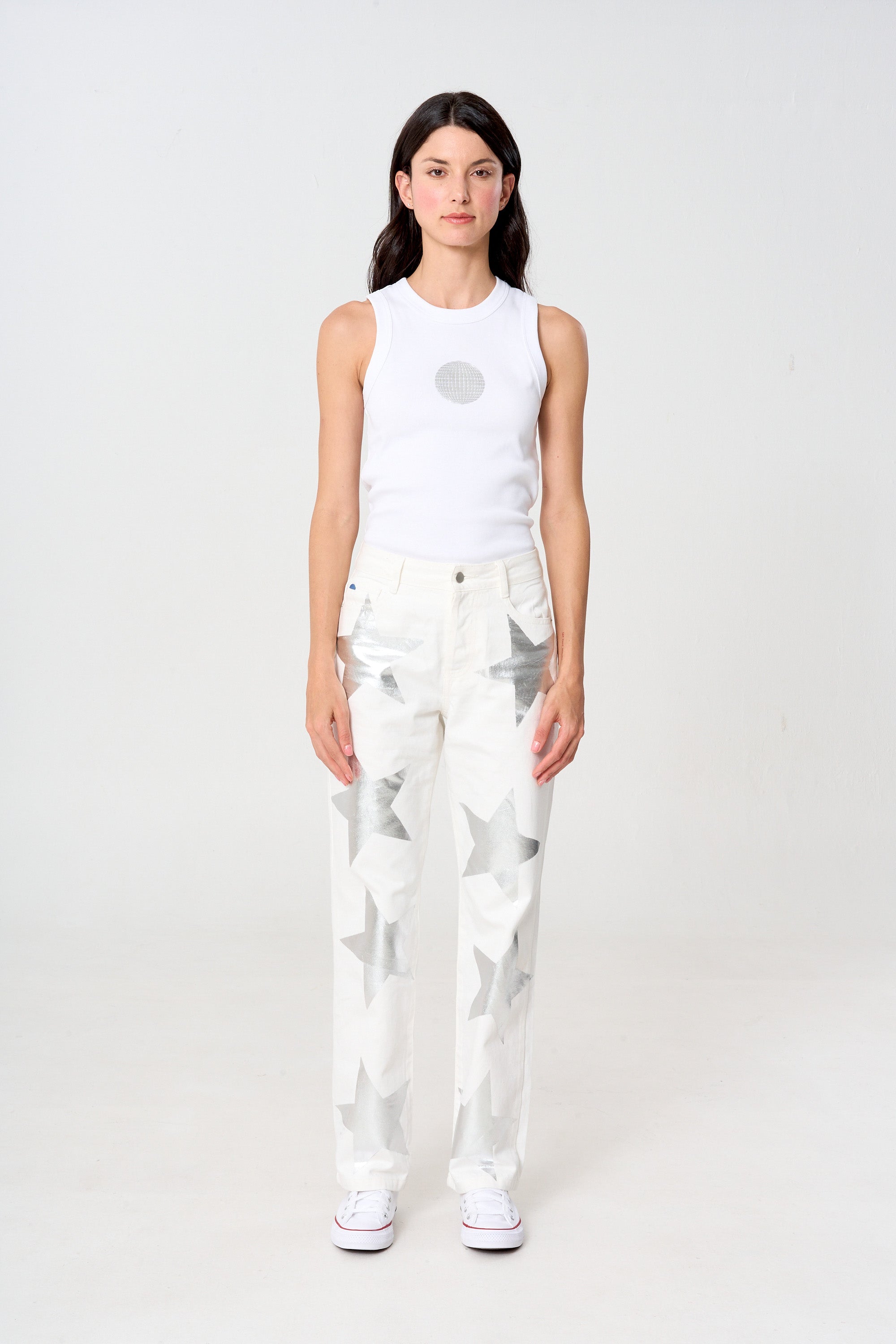 jean femenino estrellas plateadas 