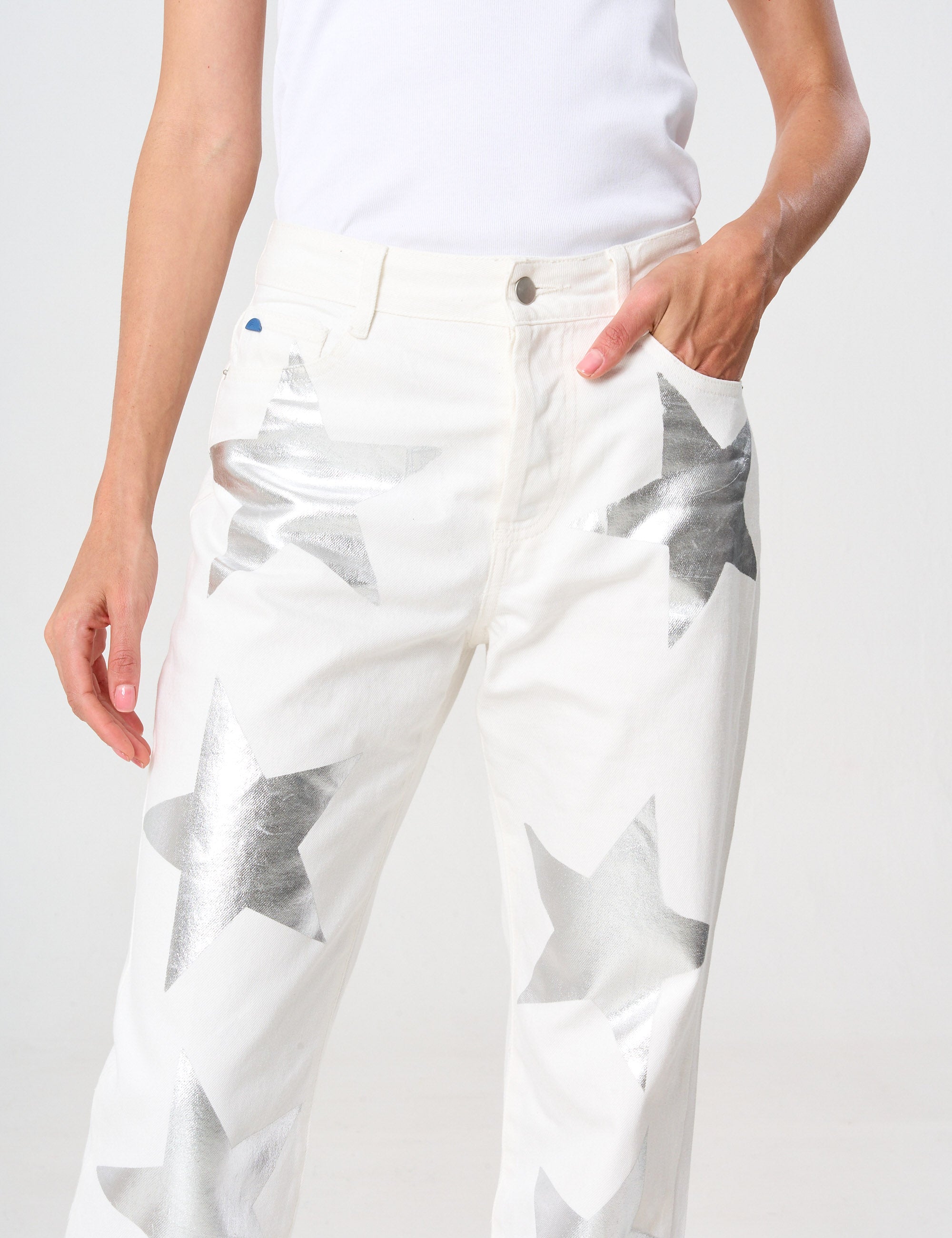 jean femenino estrellas plateadas 