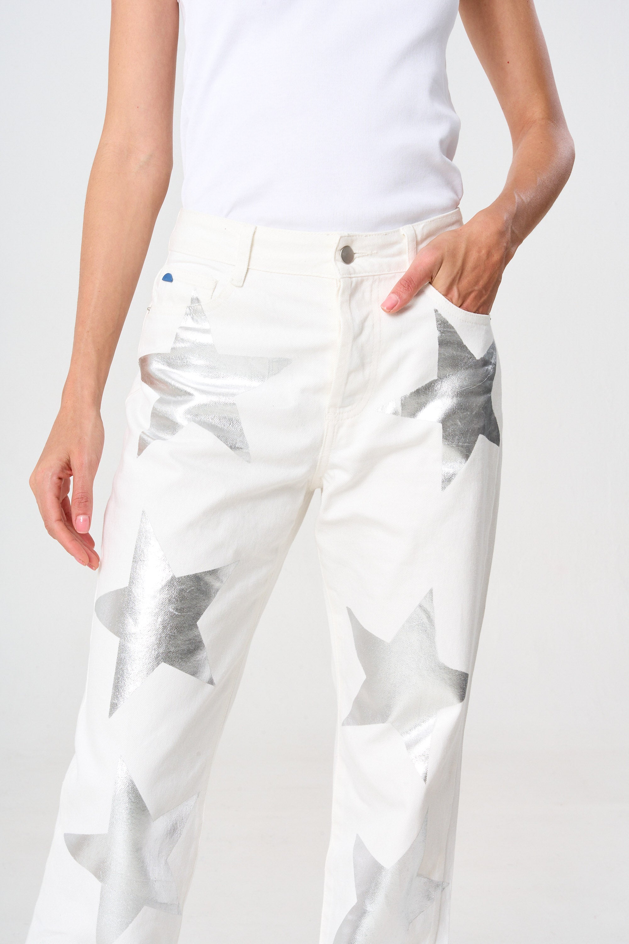 jean femenino estrellas plateadas 