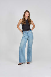 Blue spotted flare jean 184