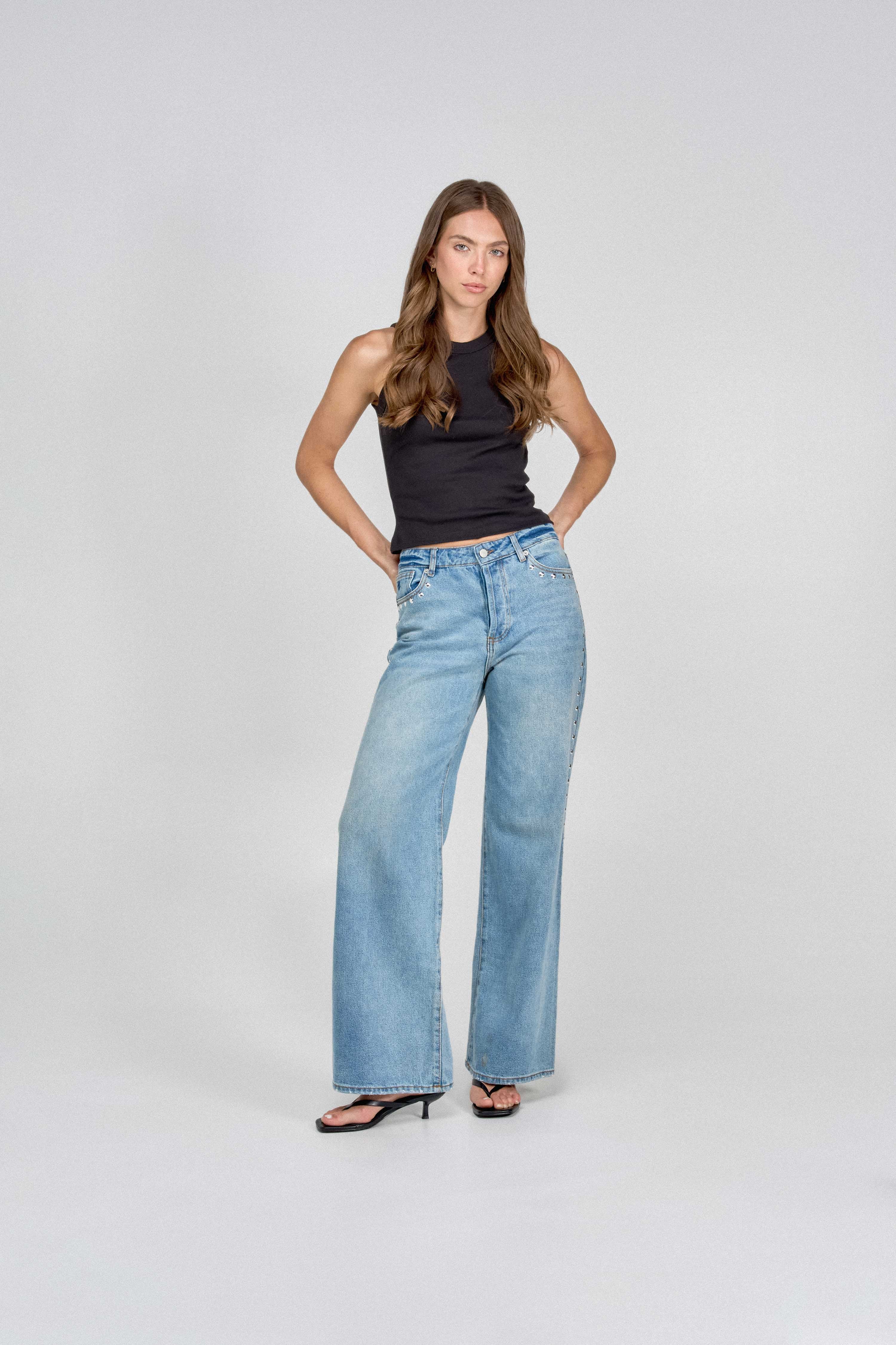 Blue spotted flare jean 184