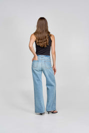 Blue spotted flare jean 184